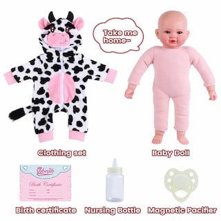 Foto 6 | Foto 6 | Muñeca Babeside Realista De 38 Cm Con Ojos Azules Y Disfraz De Vaca - Venta Internacional.
