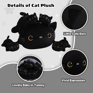 Foto 2 | Foto 2 | Animal De Peluche Sqeqe Gato Negro Mami Con 4 Bebés Gato En La Barriga - Venta Internacional.