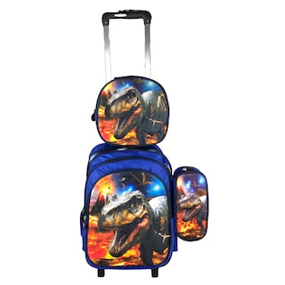 Foto 1 | Foto 1 | Mochila Con Carrito Dinosaurio Niño Combo 3 Pzs Azul