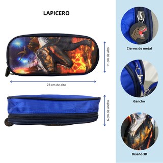 Foto 4 | Foto 4 | Mochila Con Carrito Dinosaurio Niño Combo 3 Pzs Azul