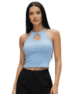 Foto 1 | Foto 1 | Blusas Mujer Casual Camiseta Dama Blusa Bl-1028 Azul Claro Crop Top Strec