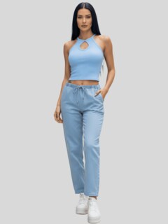 Foto 2 | Foto 2 | Blusas Mujer Casual Camiseta Dama Blusa Bl-1028 Azul Claro Crop Top Strec