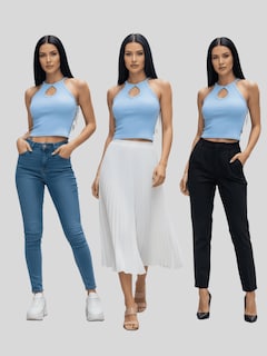Foto 5 | Foto 5 | Blusas Mujer Casual Camiseta Dama Blusa Bl-1028 Azul Claro Crop Top Strec