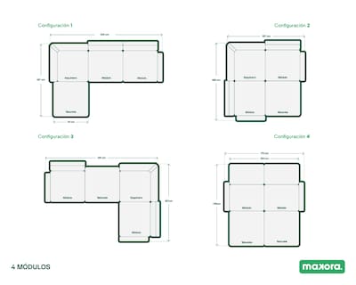 Foto 7 | Foto 7 | Sala De 4 Módulos Makora Kieran Con Memory Foam Color Negro Chenille Respaldo Reclinable De 3 Posiciones