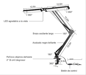 Foto 3 | Foto 3 | Lámpara De Escritorio Led Con Usb Y Doble Brazo 3 Modos Ideal Oficina Luz Ajustable Y Carga Rápida