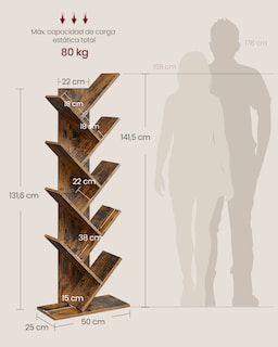 Foto 5 | Foto 5 | Librero En Forma De Árbol Estantería De Libros De 8 Niveles Estantería Para Cds Y Dvds Estantería De Pie
