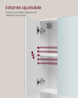 Foto 5 | Foto 5 | Armario De Baño Con Puertas De Espejo Armario De Pared Con Estantes Ajustables