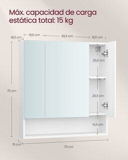 Foto 6 | Foto 6 | Armario De Baño Con Puertas De Espejo Armario De Pared Con Estantes Ajustables