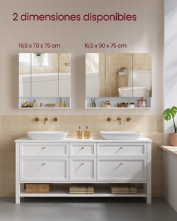 Foto 7 | Foto 7 | Armario De Baño Con Puertas De Espejo Armario De Pared Con Estantes Ajustables