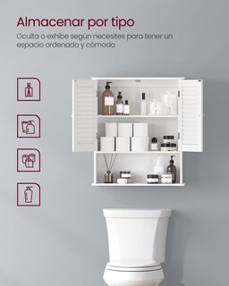 Foto 5 | Foto 5 | Armario De Pared Para Baño Armario De Almacenamiento Colgante Con Estante Ajustable Puertas De Persiana 20 X 60 X 70 Cm