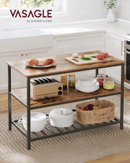 Foto 2 | Foto 2 | Isla De Cocina Con Encimera Grande Estantería De Cocina 3 Niveles Marco De Acero