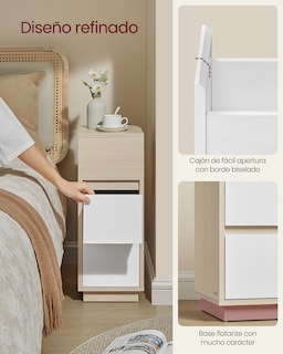 Foto 5 | Foto 5 | Juego De 2 Mesita De Noche Estrecha Mesa Auxiliar Con 2cajones Y Compartimento Abierto