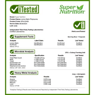 Foto 4 | Foto 4 | Suplemento Supernutrition Bálsamo De Limón Fitosoma 200 Mg 60 Cápsulas - Venta Internacional.