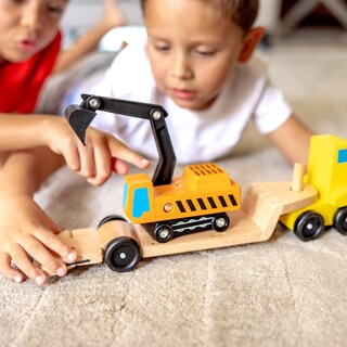 Foto 2 | Foto 2 | Set De Vehículos Melissa & Doug Para Remolque Y Excavadora De Madera 3 Piezas - Venta Internacional.