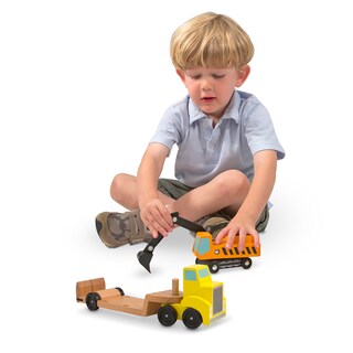 Foto 3 | Foto 3 | Set De Vehículos Melissa & Doug Para Remolque Y Excavadora De Madera 3 Piezas - Venta Internacional.