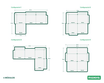 Foto 6 | Foto 6 | Sala De 4 Modúlos Makora Zavian Con Memory Foam Color Negro Chenille Respaldo Reclinable De 3 Posiciones