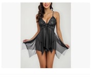 Lencería Babydoll Encaje Vestido Camisón Con Liguero Y Tanga