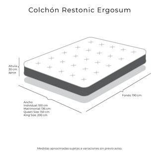 Foto 8 | Foto 8 | Colchón Restonic Ergosum Queen Size + Almohada Royal + Sábanas Royal