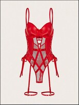 Conjunto De Lencería Con   Malla Y Red Para Mujer Rojo