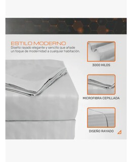 Foto 3 | Foto 3 | Juego De Sábanas Matrimonial 3000 Hilos Suave Diseño Rayado 4 Piezas Color Blanco
