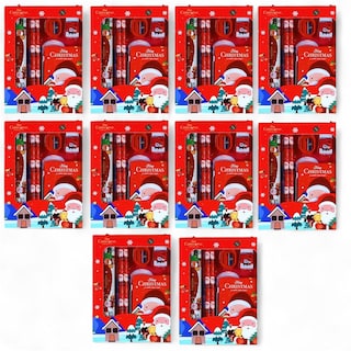 Foto 1 | Foto 1 | 10 Kits De Papelería Navideña De 6 Piezas Cada Uno Con 2 Lápices Libreta Borrador Regla Sacapuntas En Caja Rojo Navidad