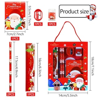 Foto 2 | Foto 2 | 10 Kits De Papelería Navideña De 6 Piezas Cada Uno Con 2 Lápices Libreta Borrador Regla Sacapuntas En Caja Rojo Navidad