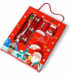 Foto 3 | Foto 3 | 10 Kits De Papelería Navideña De 6 Piezas Cada Uno Con 2 Lápices Libreta Borrador Regla Sacapuntas En Caja Rojo Navidad