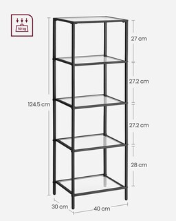 Foto 7 | Foto 7 | Estantería De Cristal De 5 Niveles Librería Expositor Cristal Templado Montaje Fácil Baño Sala Dormitorio Oficina