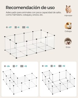 Foto 3 | Foto 3 | Valla Para Mascotas Parque Para Cobayas Con Suelo Recinto Interior De Plástico Transparente 143 X 73 X 46 Cm