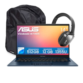 Foto 1 | Foto 1 | Combo Laptop Asus Vivobook 14 F1404 Intel Ci7-1355u 12gb 512gb Ssd W11h Azul + Audifonos Bluetooth Y Mochila