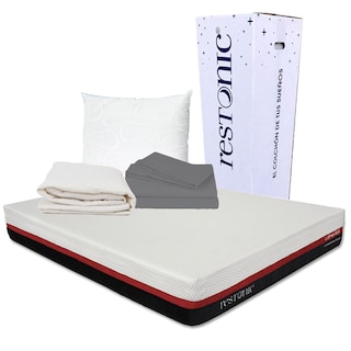 Foto 1 | Foto 1 | Colchón En Caja Restonic Lather Color Blanco Matrimonial + Almohada Osos + Protector Ultra + Sábanas Basic