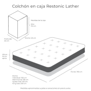 Foto 6 | Foto 6 | Colchón En Caja Restonic Lather Color Blanco King Size + Almohada Royal Twin + Sábanas Royal