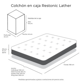 Foto 5 | Foto 5 | Colchón En Caja Restonic Lather Color Blanco Matrimonial + Almohada Royal Twin + Protector Lux + Sábanas Royal