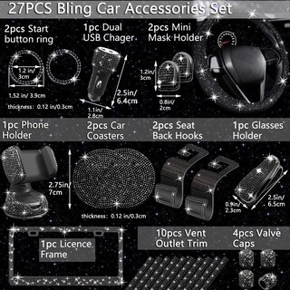 Foto 2 | Foto 2 | Set De Accesorios De Coche Nbtepem Black Bling 27 Piezas Para Mujer - Venta Internacional.