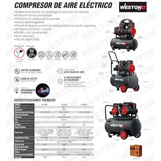 Foto 5 | Foto 5 | Compresor de Aire Eléctrico Weston 8 L Negro