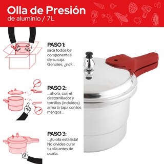 Foto 5 | Foto 5 | Olla De Presión De Aluminio Cookit 7l Con Vaporera Capc07