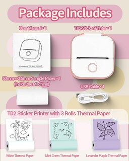 Foto 5 | Foto 5 | Impresora De Pegatinas Memoqueen T02 Mini Thermal Con 3 Rollos De Papel - Venta Internacional.