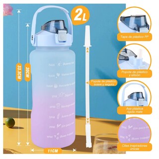 Foto 4 | Foto 4 | Botella De Agua Lab.g Deportiva Anti Fugas Capacidad 2 L Azul C/violeta