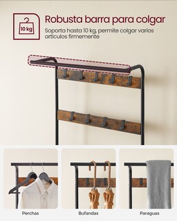 Foto 4 | Foto 4 | Perchero Zapatero Perchero Con Banco Recibidor 4 En 1 9 Ganchos Extraíbles Barra Superior Para Entrada Pasillo