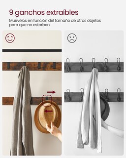 Foto 5 | Foto 5 | Perchero Zapatero Perchero Con Banco Recibidor 4 En 1 9 Ganchos Extraíbles Barra Superior Para Entrada Pasillo