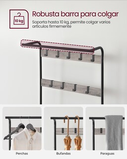 Foto 4 | Foto 4 | Perchero Zapatero Perchero Con Banco Recibidor 4 En 1 9 Ganchos Extraíbles Barra Superior Para Entrada Pasillo