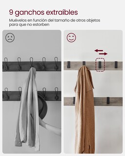 Foto 5 | Foto 5 | Perchero Zapatero Perchero Con Banco Recibidor 4 En 1 9 Ganchos Extraíbles Barra Superior Para Entrada Pasillo