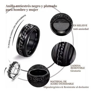 Foto 2 | Foto 2 | Kit 9 Piezas Anillo Hombre De Titanio Acero Inoxidable Talla: 11 Eo Safe Imports Esi-21677 Negro