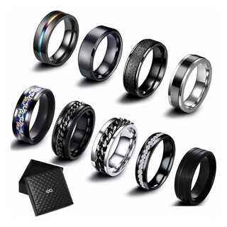 Foto 1 | Foto 1 | Kit 9 Piezas Anillo Hombre De Titanio Acero Inoxidable Talla: 7 Eo Safe Imports Esi-21674 Negro