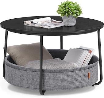 Foto 1 | Foto 1 | Mesa De Centro Redonda Con Cesta De Tela Para Almacenar Y Marco De Metal  Estilo Moderno  Para Sala