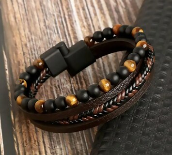 Foto 2 | Foto 2 | Pulsera Xtellar Deluxe De Cuero Unisex Con Ojo De Tigre Y Piedras Naturales