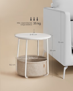 Foto 6 | Foto 6 | Mesa Auxiliar Mesa Lateral Redonda Con Cesta De Tela Mesita De Noche Para Salón Dormitorio Estilo Moderno