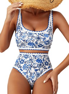 Foto 1 | Foto 1 | Conjunto De Bikini Herseas Con Estampado Floral Y Cintura Alta Acolchado Azul Para Mujer - Venta Internacional.