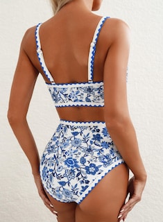 Foto 2 | Foto 2 | Conjunto De Bikini Herseas Con Estampado Floral Y Cintura Alta Acolchado Azul Para Mujer - Venta Internacional.