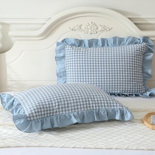 Foto 1 | Foto 1 | Juego De Fundas De Almohada Mywinlle Con Volantes Azules A Cuadros Tamaño Estándar - Venta Internacional.